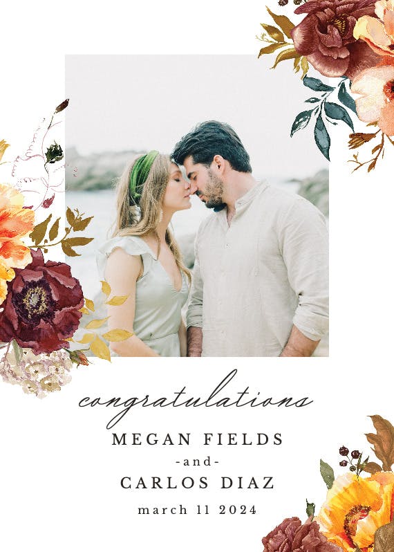 Autumn flowers photo - wedding congratulations card