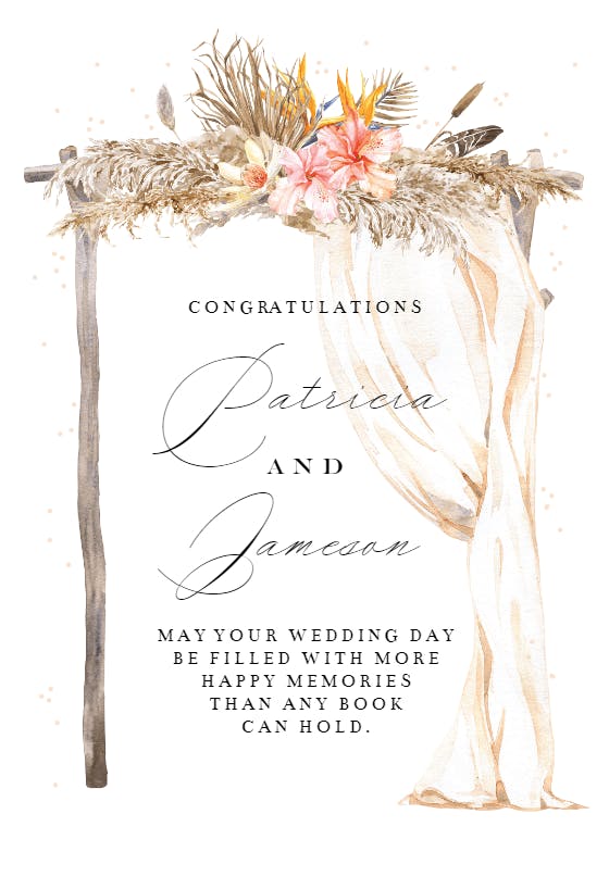 Boho flowers canopy -  free wedding congratulations card