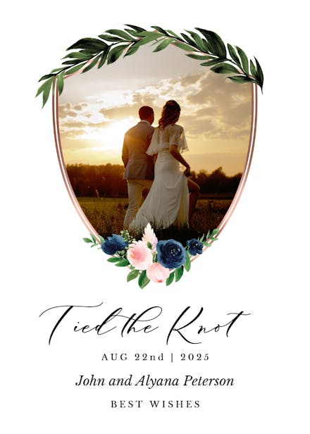 Bridal navy flower crest - wedding congratulations card