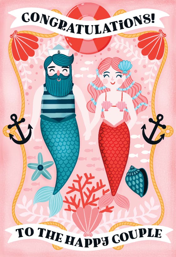 Couple from sea -  free wedding congratulations card