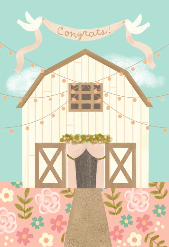 Cute barn -  free wedding congratulations card