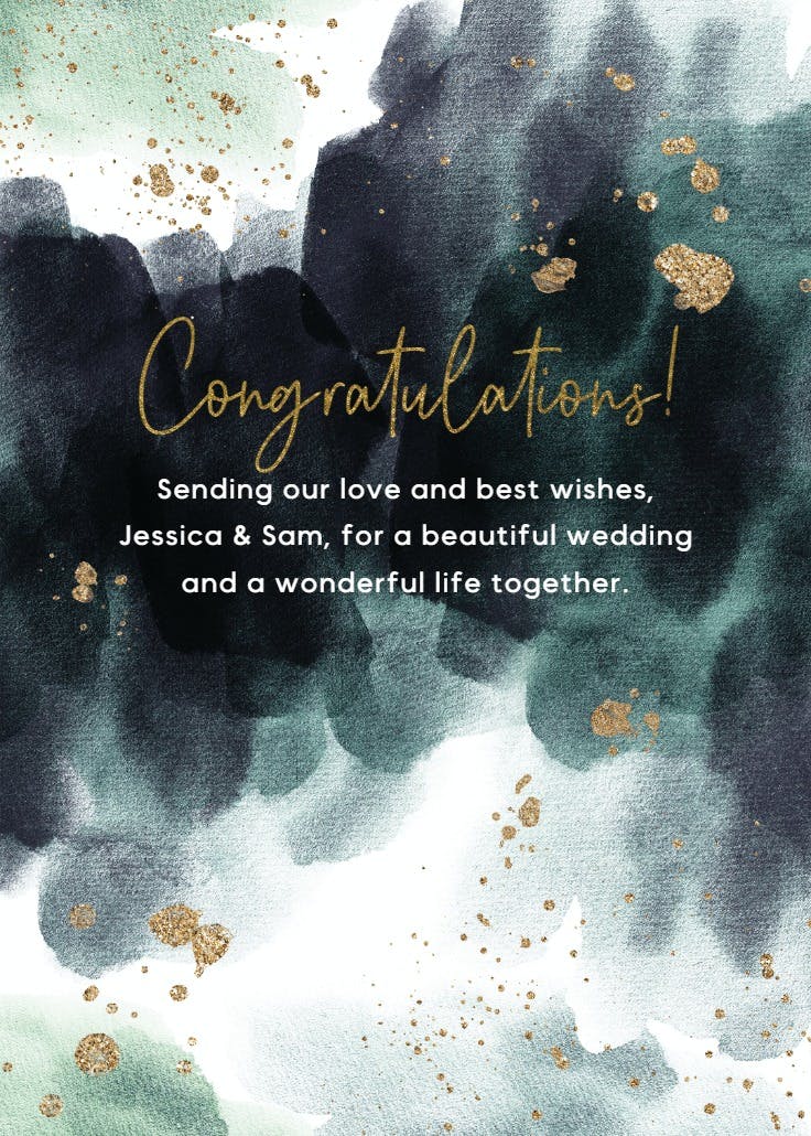 Emerald gold sparkle - wedding congratulations card