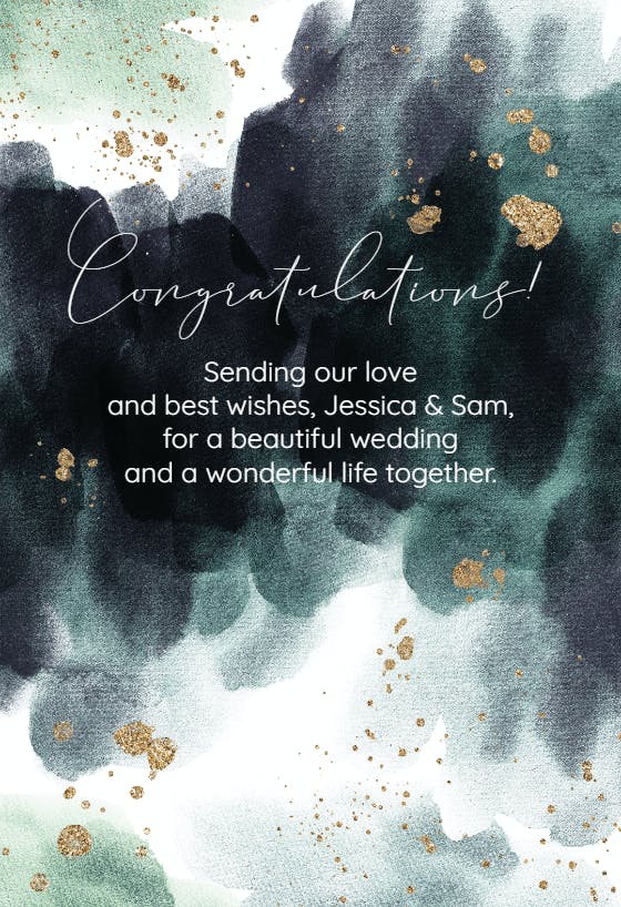 Emerald gold sparkle -  free wedding congratulations card