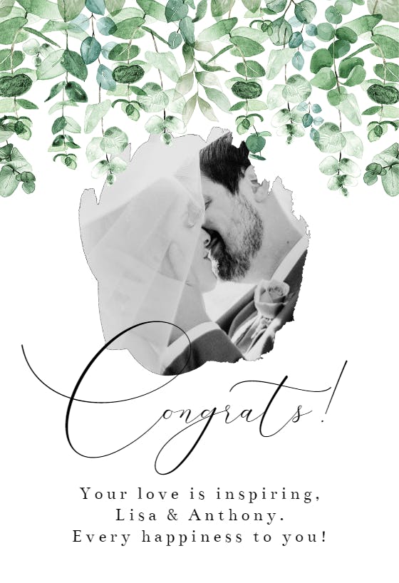 Eucalyptus waterfall -  free wedding congratulations card