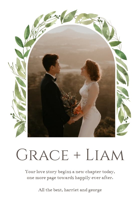 Green feathery ferns -  free wedding congratulations card