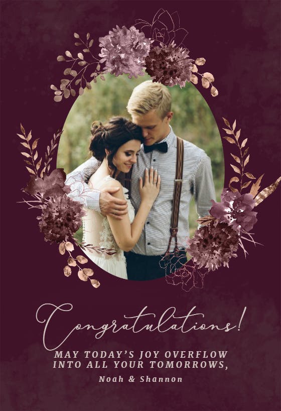 Floral spray accents - wedding congratulations card