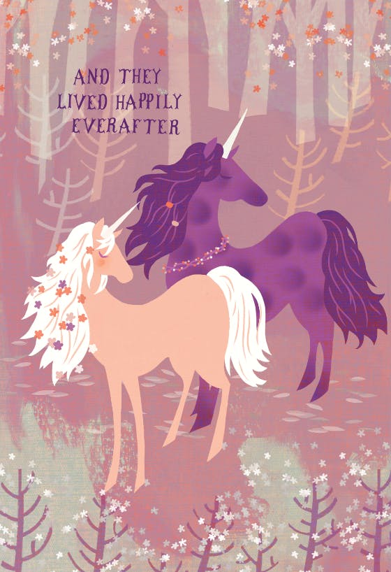 Forest unicorns -  free wedding congratulations card