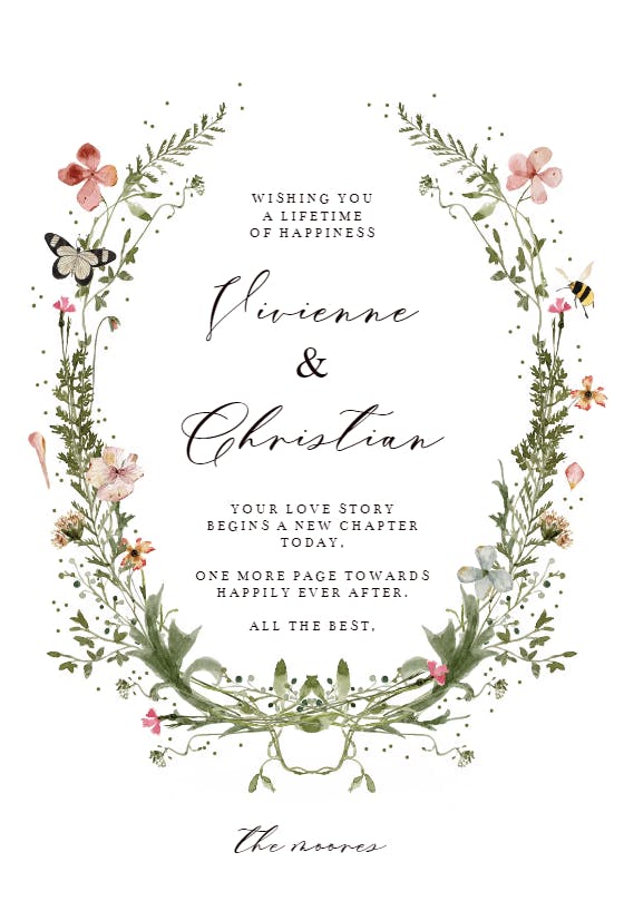 Fresh spring wreath - wedding congratulations card