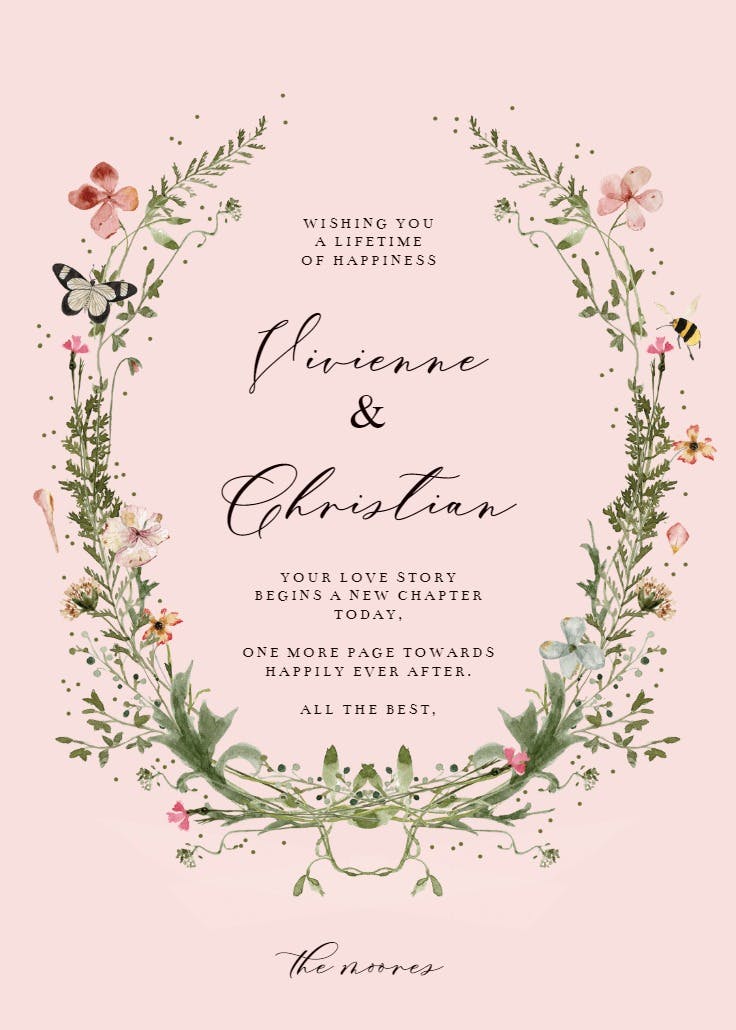 Fresh spring wreath - wedding congratulations card