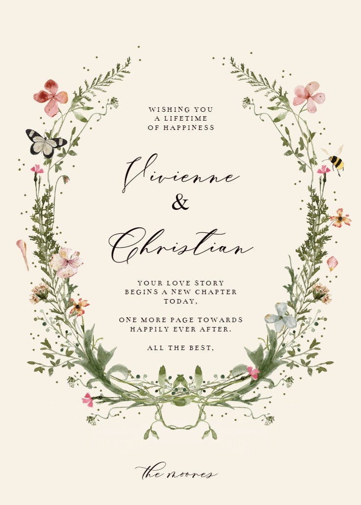 Fresh spring wreath - wedding congratulations card