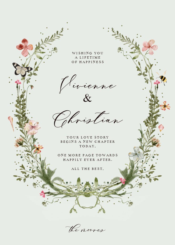 Fresh spring wreath - wedding congratulations card