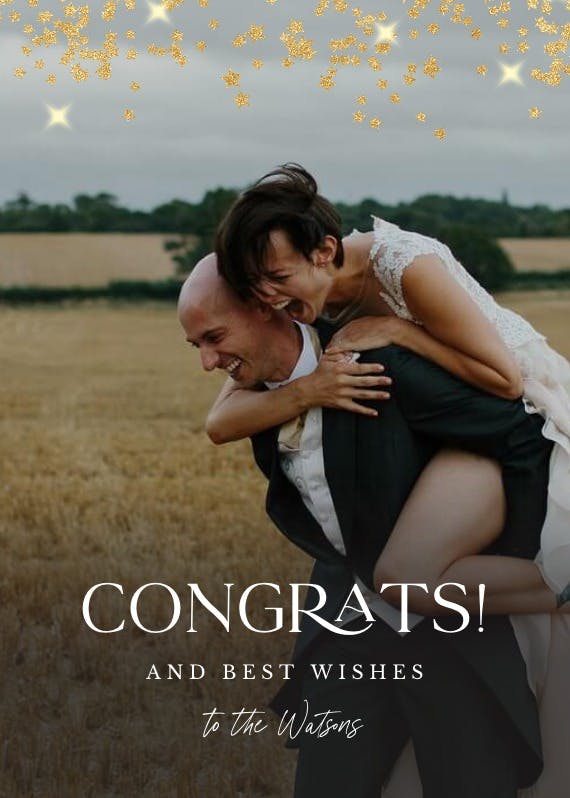 Gold star confetti -  free wedding congratulations card