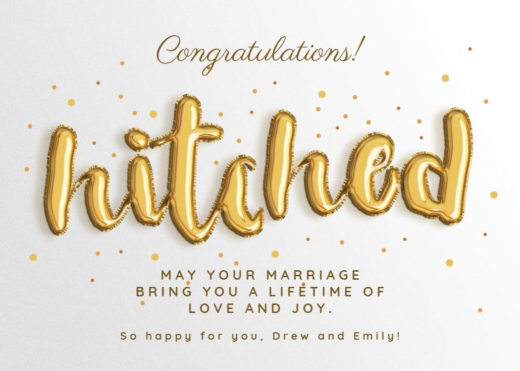 Golden hitched - wedding congratulations card