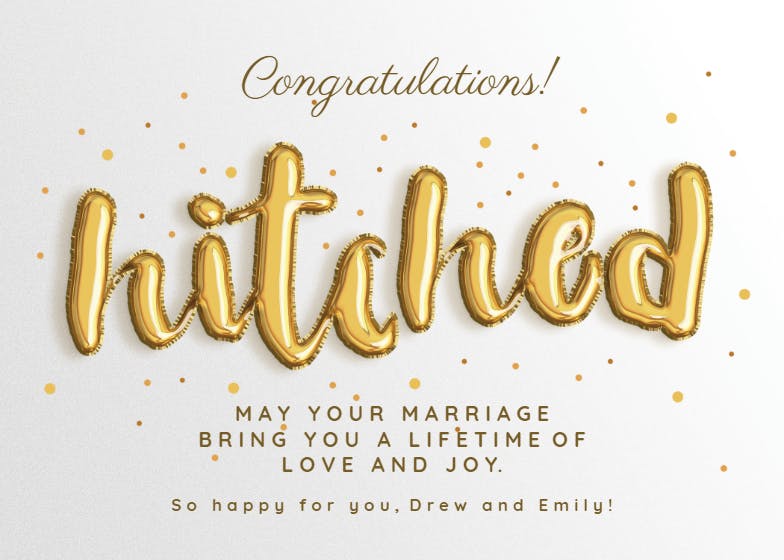 Golden hitched -  free wedding congratulations card