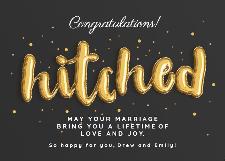 Golden hitched - wedding congratulations card