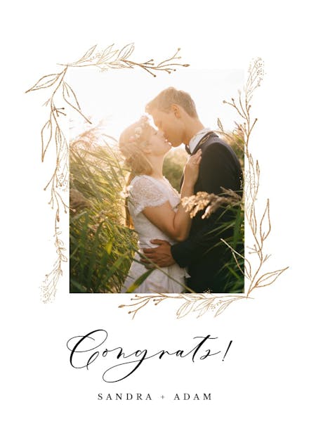 Golden outline branches - wedding congratulations card