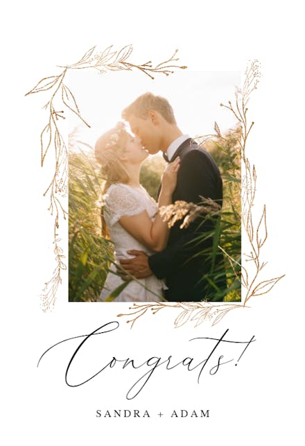 Golden outline branches - Wedding Congratulations Card