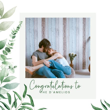 Greenery polaroid frame - wedding congratulations card