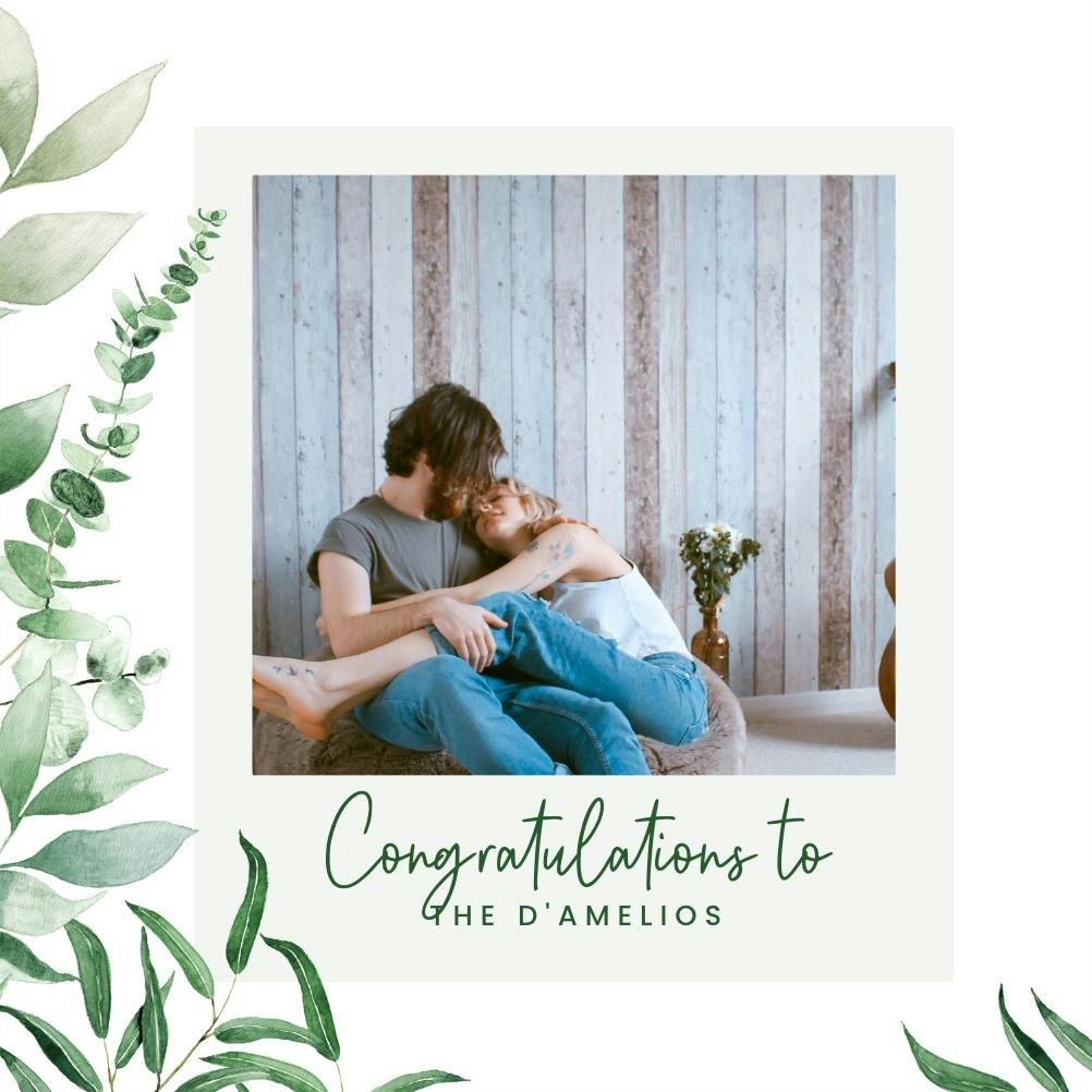 Greenery polaroid frame -  free wedding congratulations card