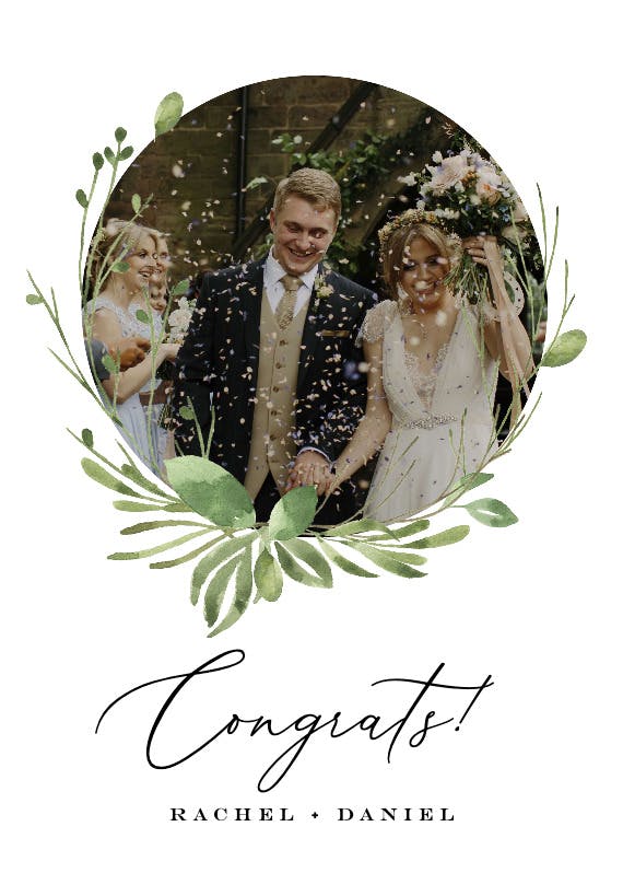 Greenery wreath -  free wedding congratulations card