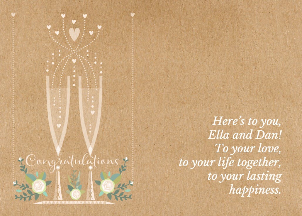 Heartfelt toast - wedding congratulations card