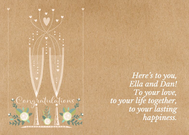 Heartfelt toast -  free wedding congratulations card