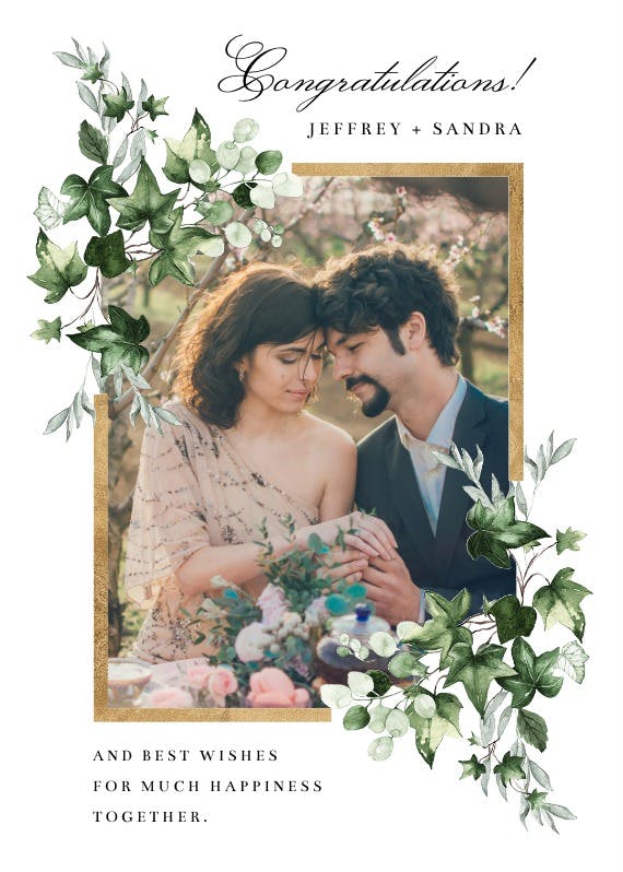 Ivy gold frame -  free wedding congratulations card