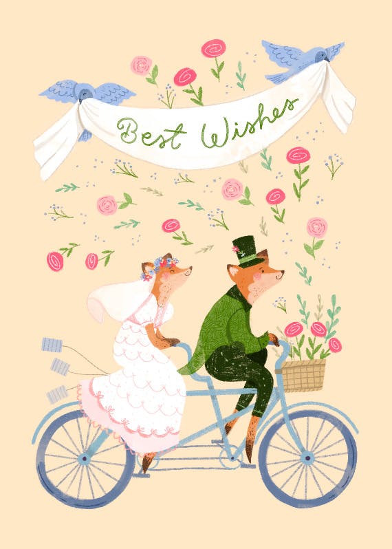 Just married foxes -  free wedding congratulations card