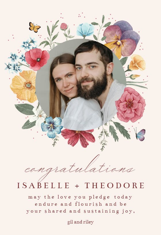 Meadow wreath -  free wedding congratulations card