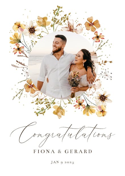 Meadow yellow flowers wreath - tarjeta de boda