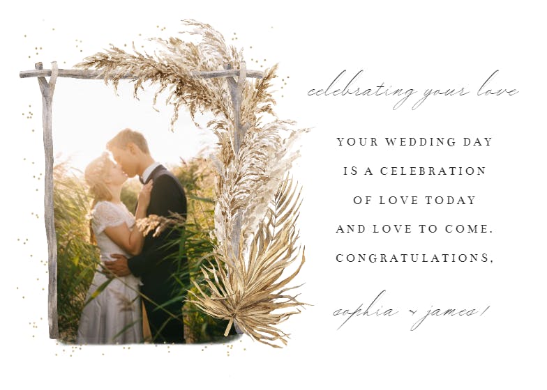 Pampas canopy -  free wedding congratulations card