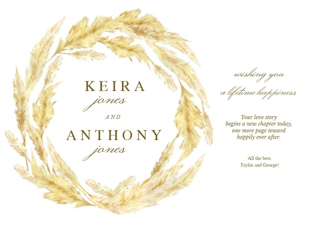 Pampas grass border - wedding congratulations card