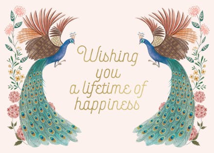 Peacock & flowers - Wedding Congratulations Card