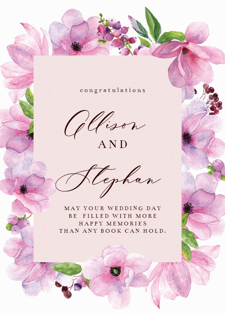 Pink gold flowers - wedding congratulations card