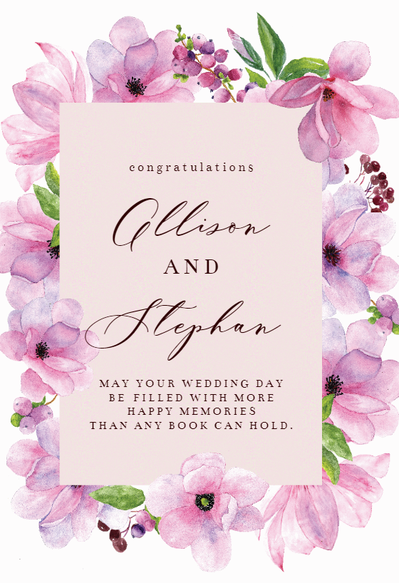 Pink Gold Flowers - Wedding Congratulations Card | Greetings Island