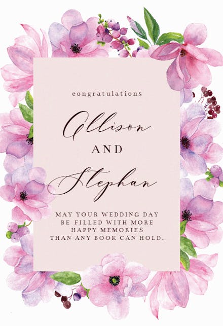 Pink gold flowers - wedding congratulations card