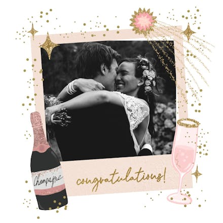 Polaroid champagne - wedding congratulations card
