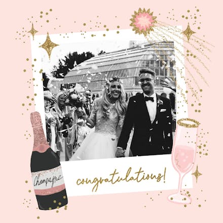 Polaroid champagne - wedding congratulations card