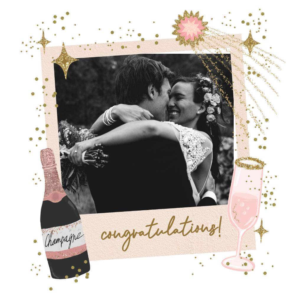 Polaroid champagne -  free wedding congratulations card