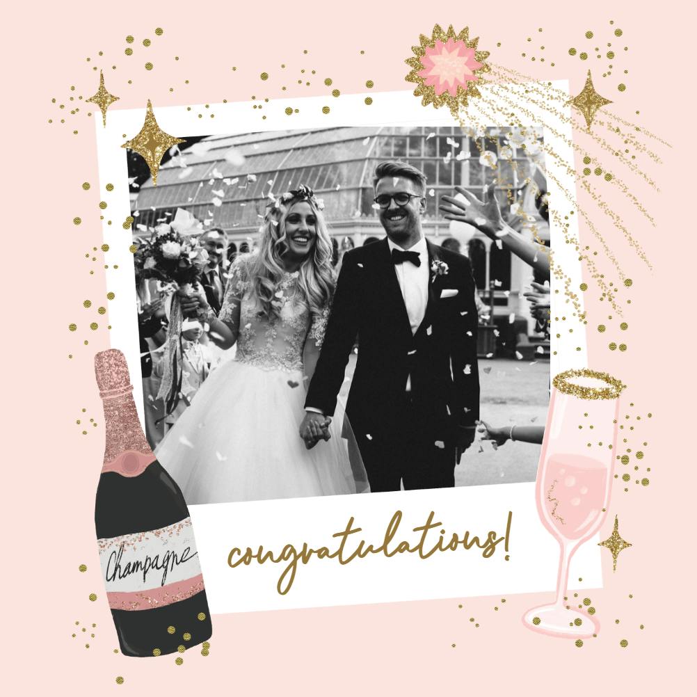 Polaroid champagne -  free wedding congratulations card