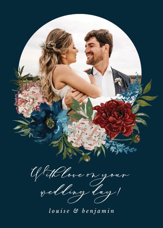 Purple flowers - wedding congratulations card