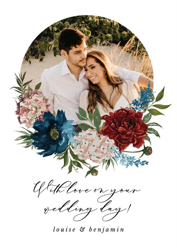 Purple flowers - wedding congratulations card