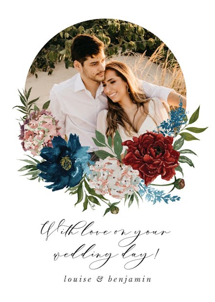 Purple flowers - wedding congratulations card