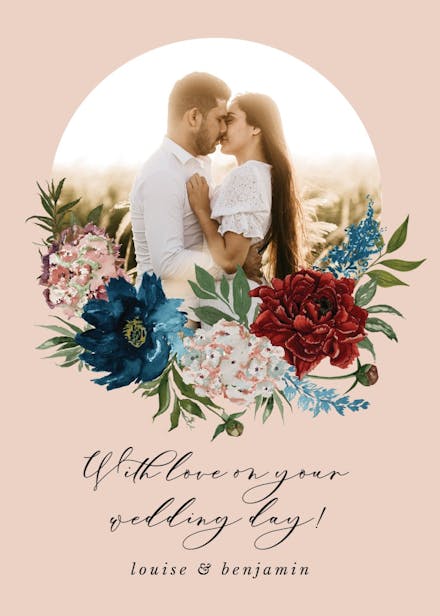 Purple flowers - wedding congratulations card