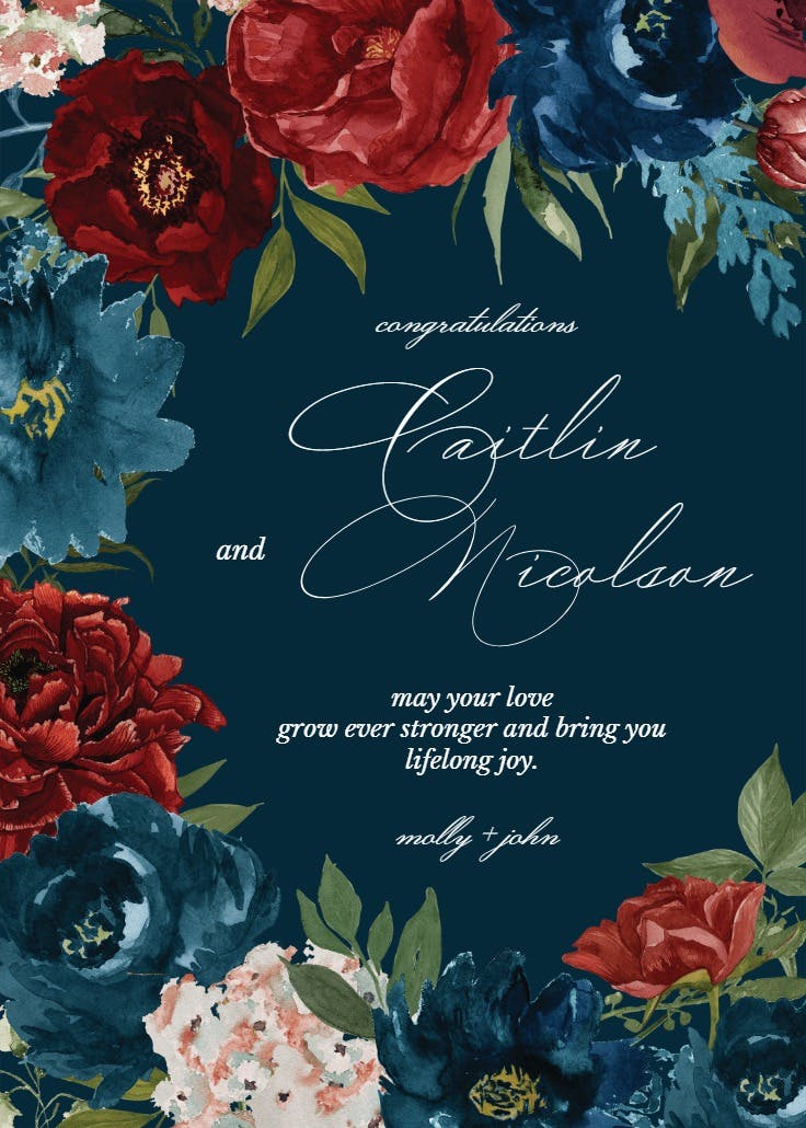 Purple flowers border - wedding congratulations card