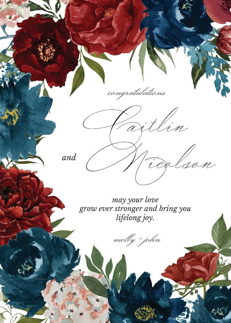 Purple flowers border - wedding congratulations card