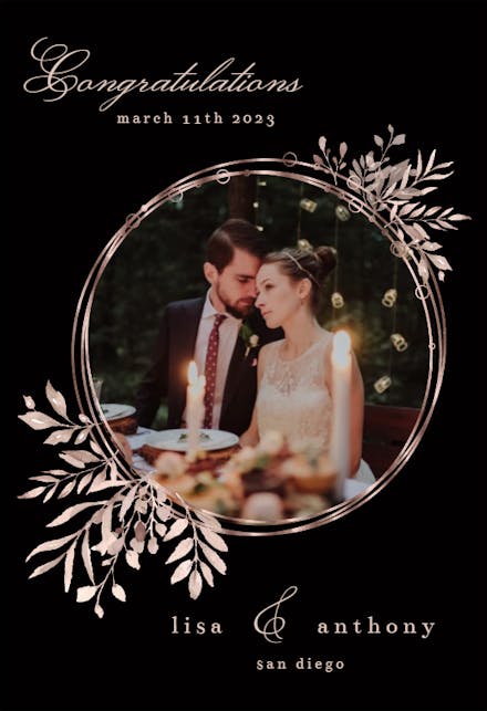 Rose Gold Geometric Floral Frames - Wedding Congratulations Card