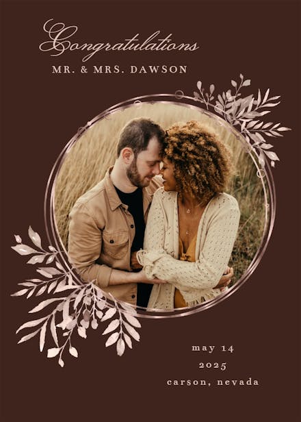 Rose gold geometric floral frames - wedding congratulations card