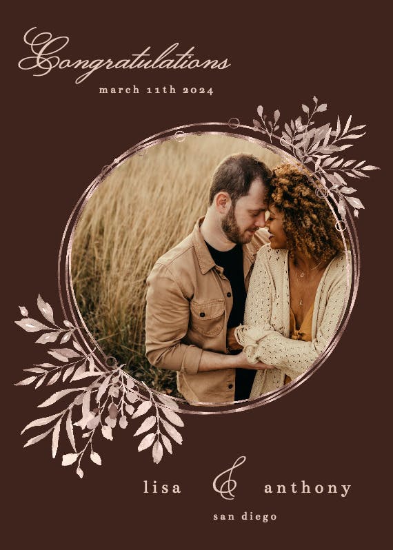 Rose gold geometric floral frames -  free wedding congratulations card