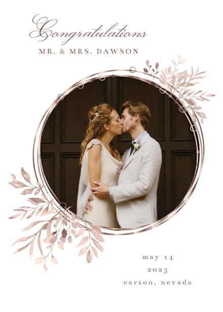 Rose gold geometric floral frames - wedding congratulations card